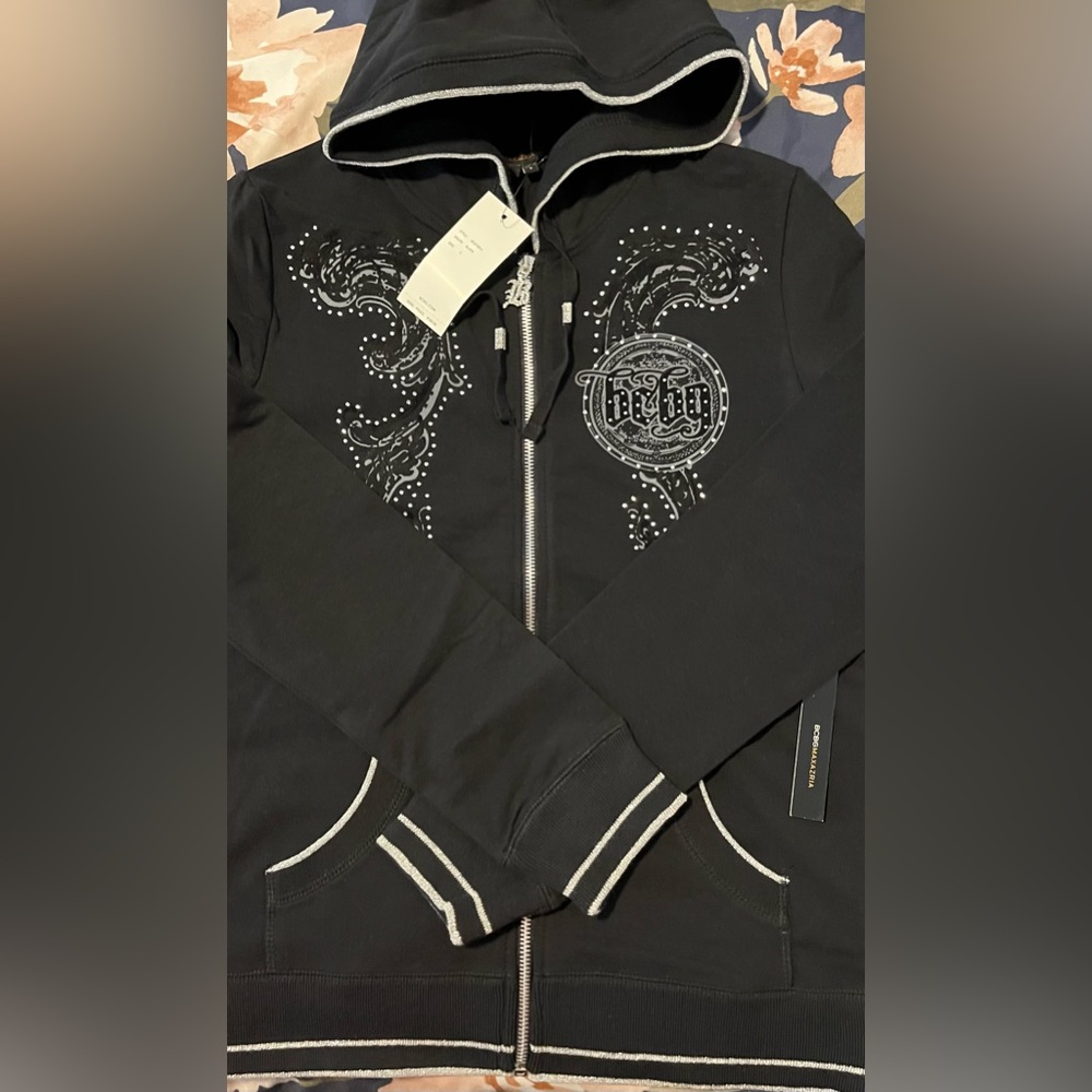 BCBG Maxazria Size:L WomenHoodie/Pants Phinestone Detail Shimmer Thread Outline - Picture 9 of 16